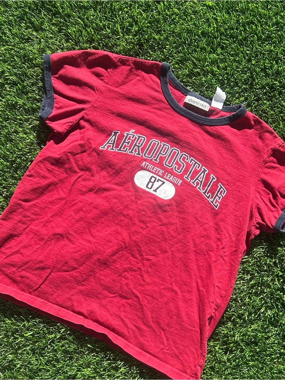 Aeropostale Red Graphic Tee with Navy Trim